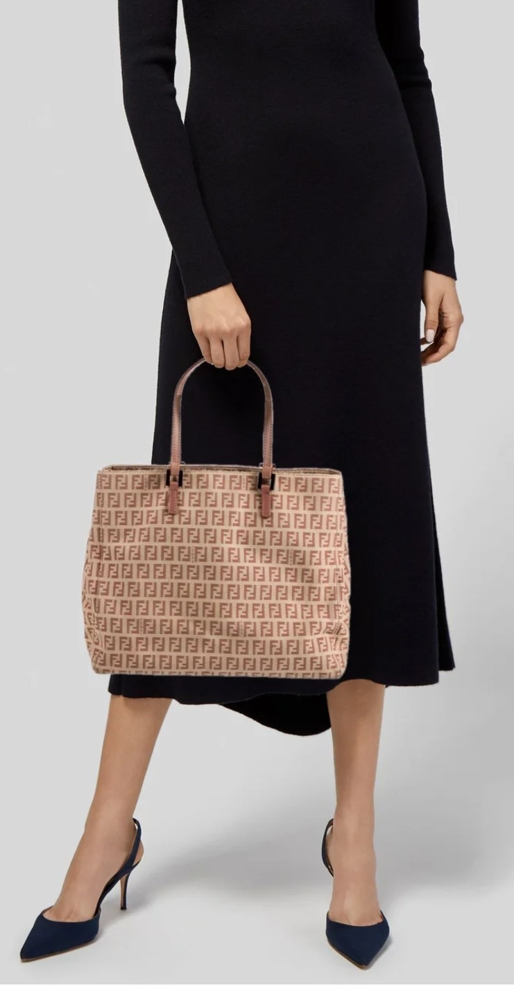 Authentic Vintage Fendi Zucchino FF Monogram Brown Canvas & Leather Tote