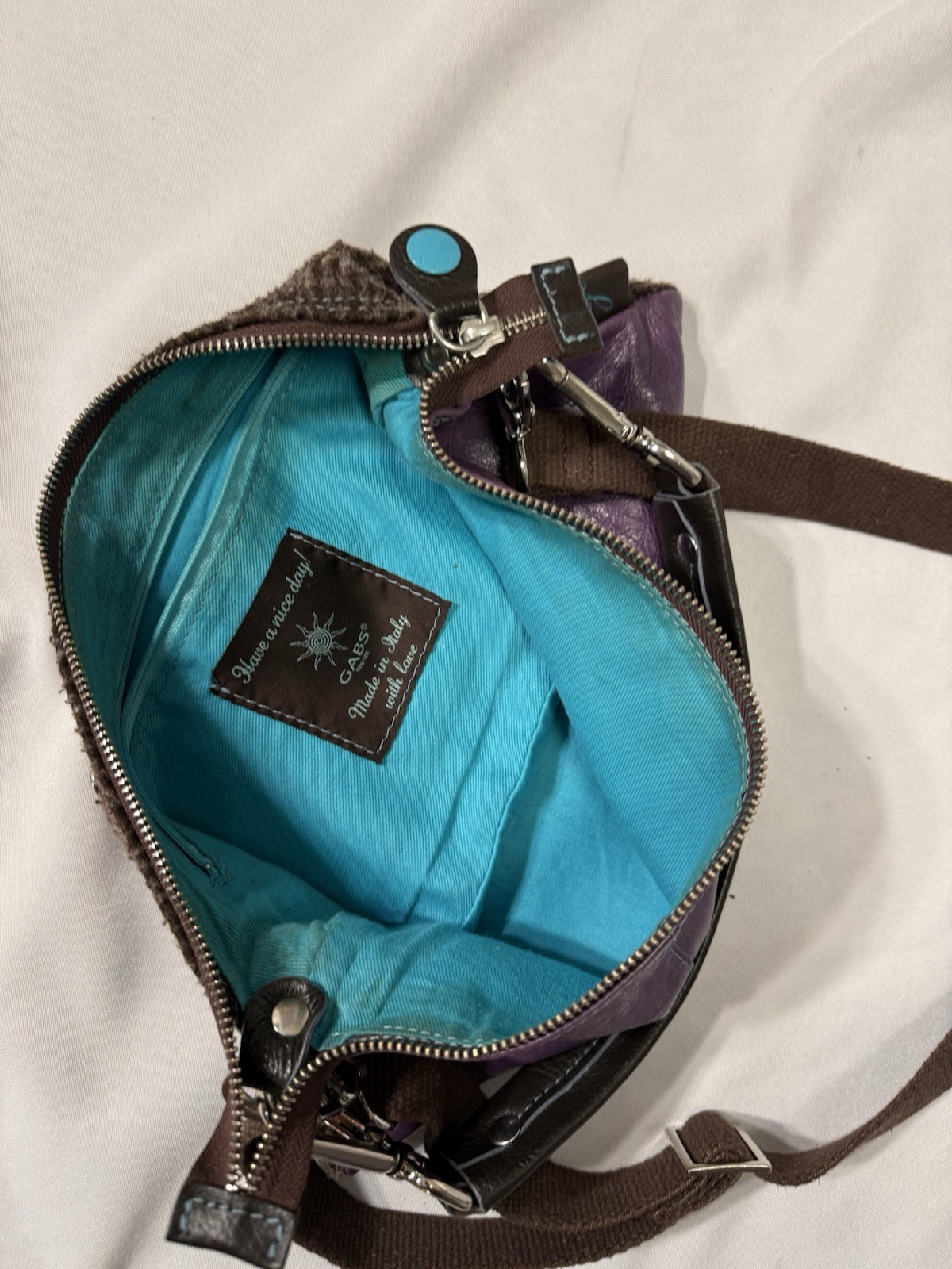 GABS Firenze Purple Leather Convertible Crossbody Shoulder Clutch Bag Made Italy
