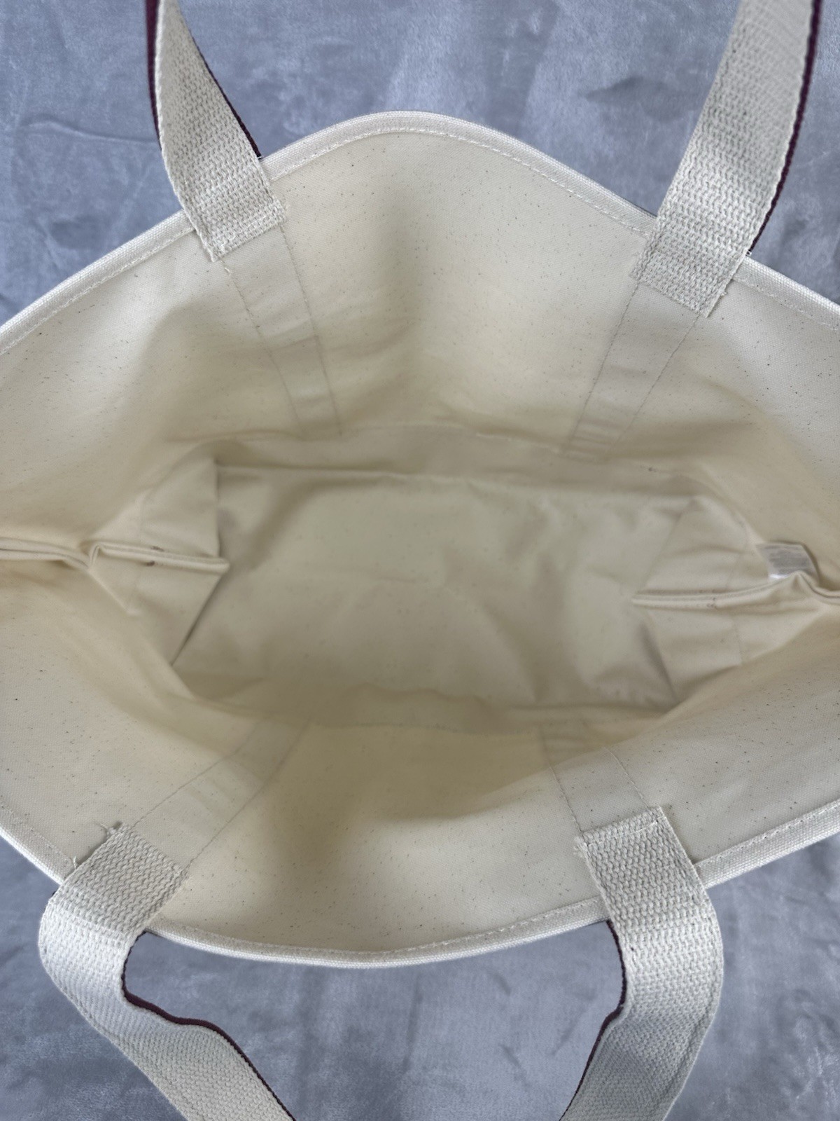 Madewell Canvas Tote Bag Cream Burgundy Trim Large Boat Style Carryall Preppy