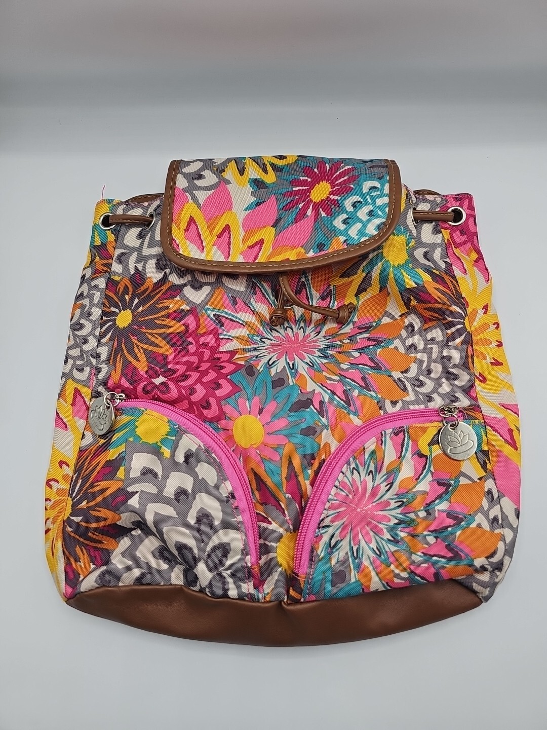 Lily Bloom Drawstring Floral Backpack Approx 12×12 inches