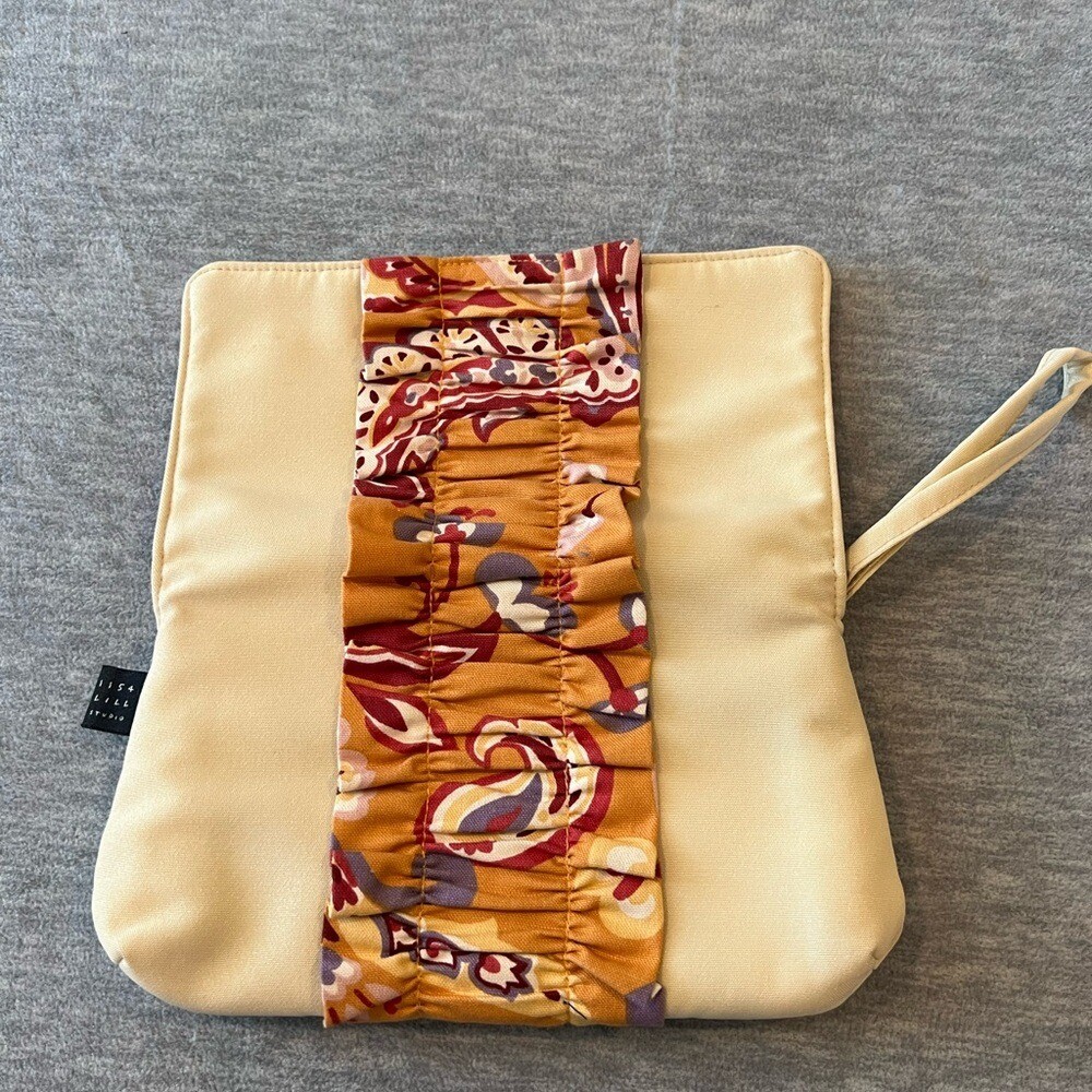 Wristlet Fold Clutch 1154 LILL Studio Bag Women Floral Suede Fabric Cream Boho