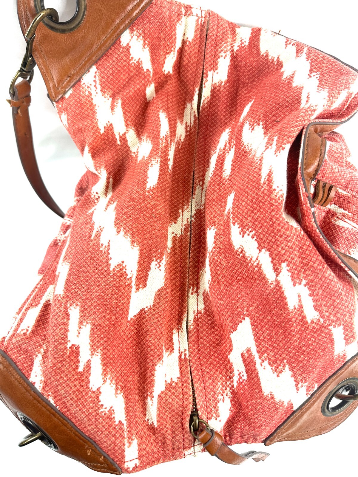 Lucky Brand Orange Cream Ikat Cotton Canvas Fabric Medium Shoulder Bag Charm