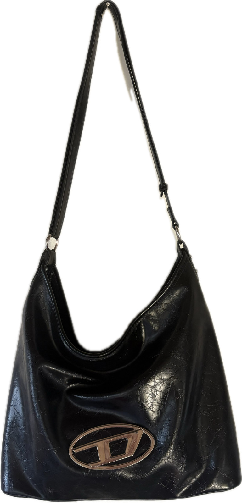 Diesel Hobo Bag Y2K VTG Slouchy Oval D Patent Crinkle Leather Grunge Goth City