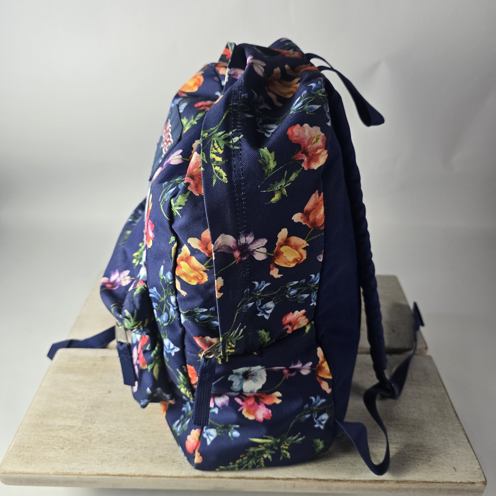 JANSPORT Superbreak Backpack Blue / Floral Backpack Good Shape 501 School