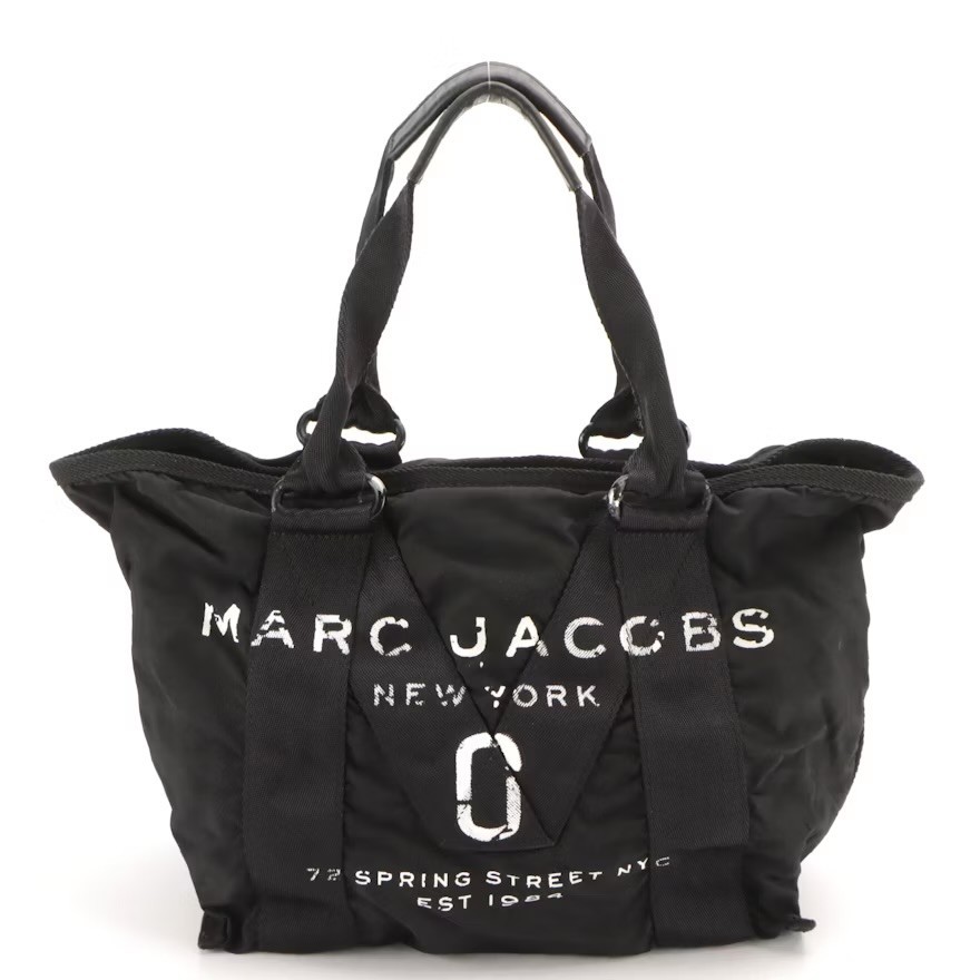 Marc Jacobs Top Handle Tote in Black Logo Printed Nylon Canvas