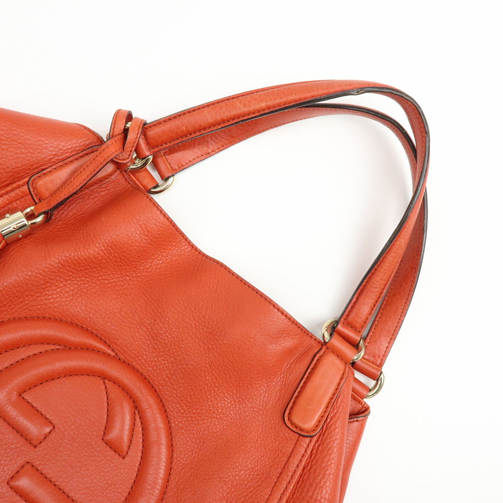 GUCCI SOHO Interlocking G Leather Tote Bag Hand Bag Orange 282309 Auth Used F/S