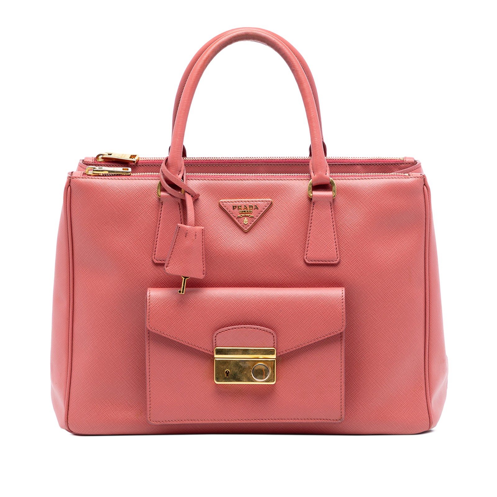 Prada Saffiano Lux Galleria Double Zip Front Pocket Satchel Pre-Loved Blush