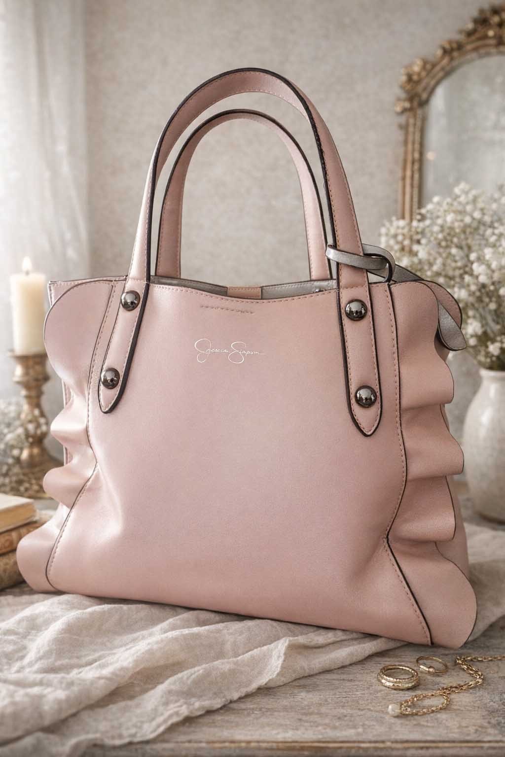 Jessica Simpson Pink Ruffle Handbag | Feminine Shoulder Bag | Romantic Cottageco