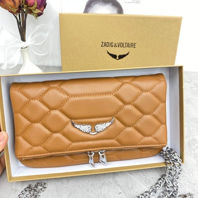 Zadig & Voltaire Rock Wing Camel Quilted Leather Bag Chain Crossbody 24x15cm