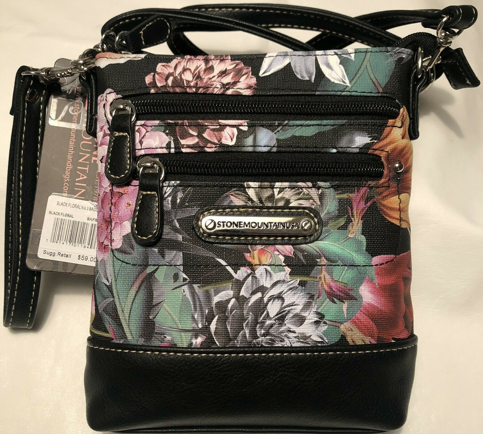Stone Mountain 3 Bagger Convertible Crossbody Wristlet Clutch BLACK FLORAL $59
