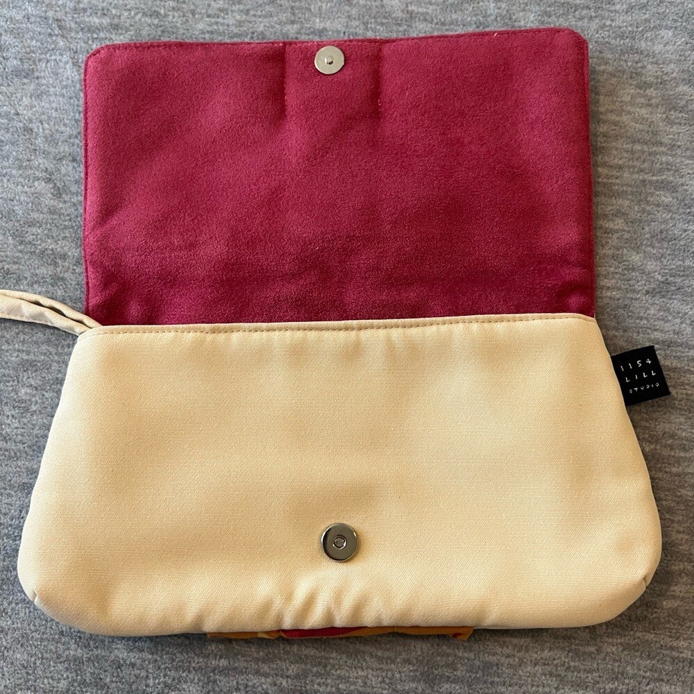 Wristlet Fold Clutch 1154 LILL Studio Bag Women Floral Suede Fabric Cream Boho