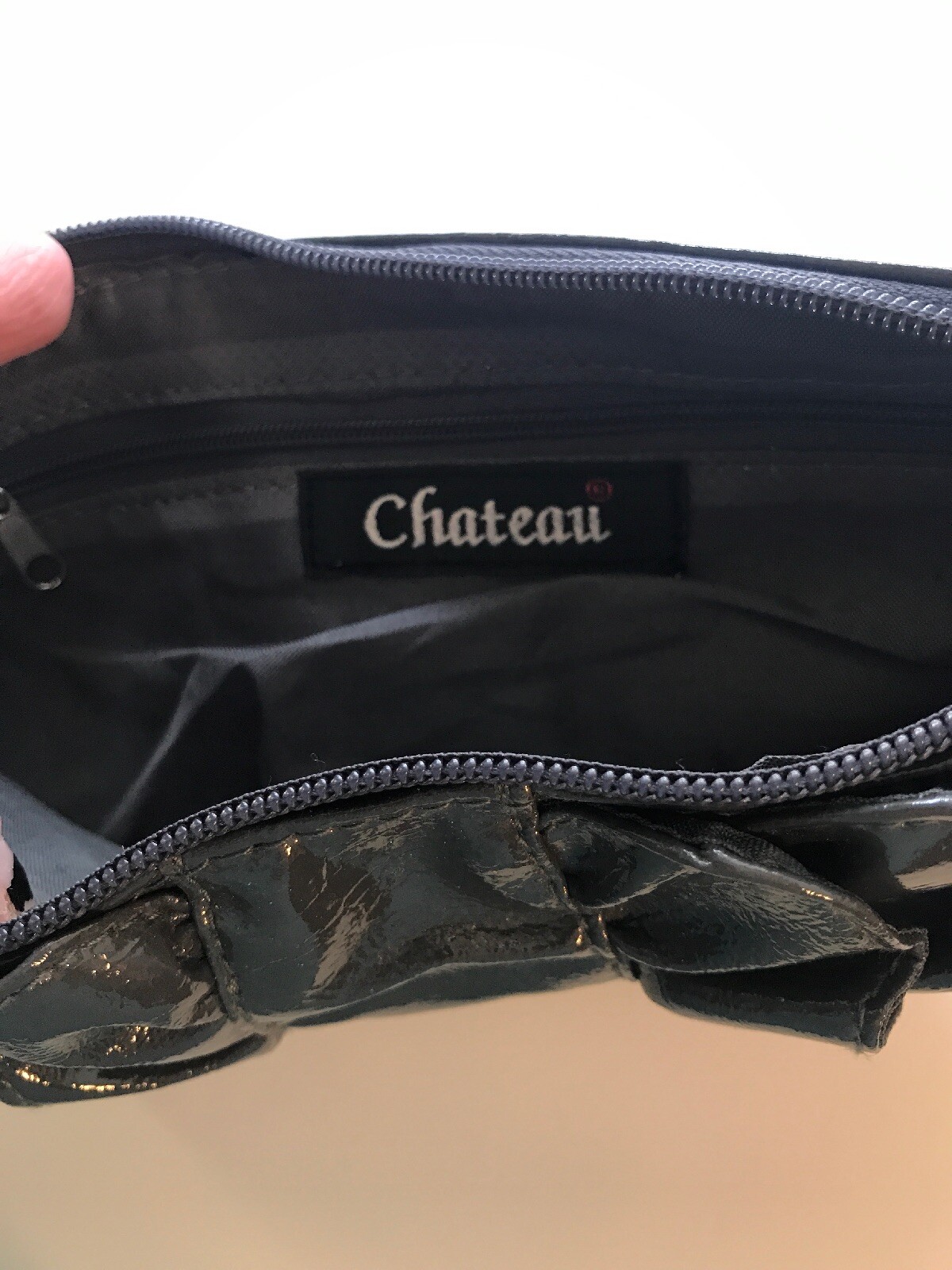 Chateau Purse Dark Grey Leather Handbag Ruffles Key Ring