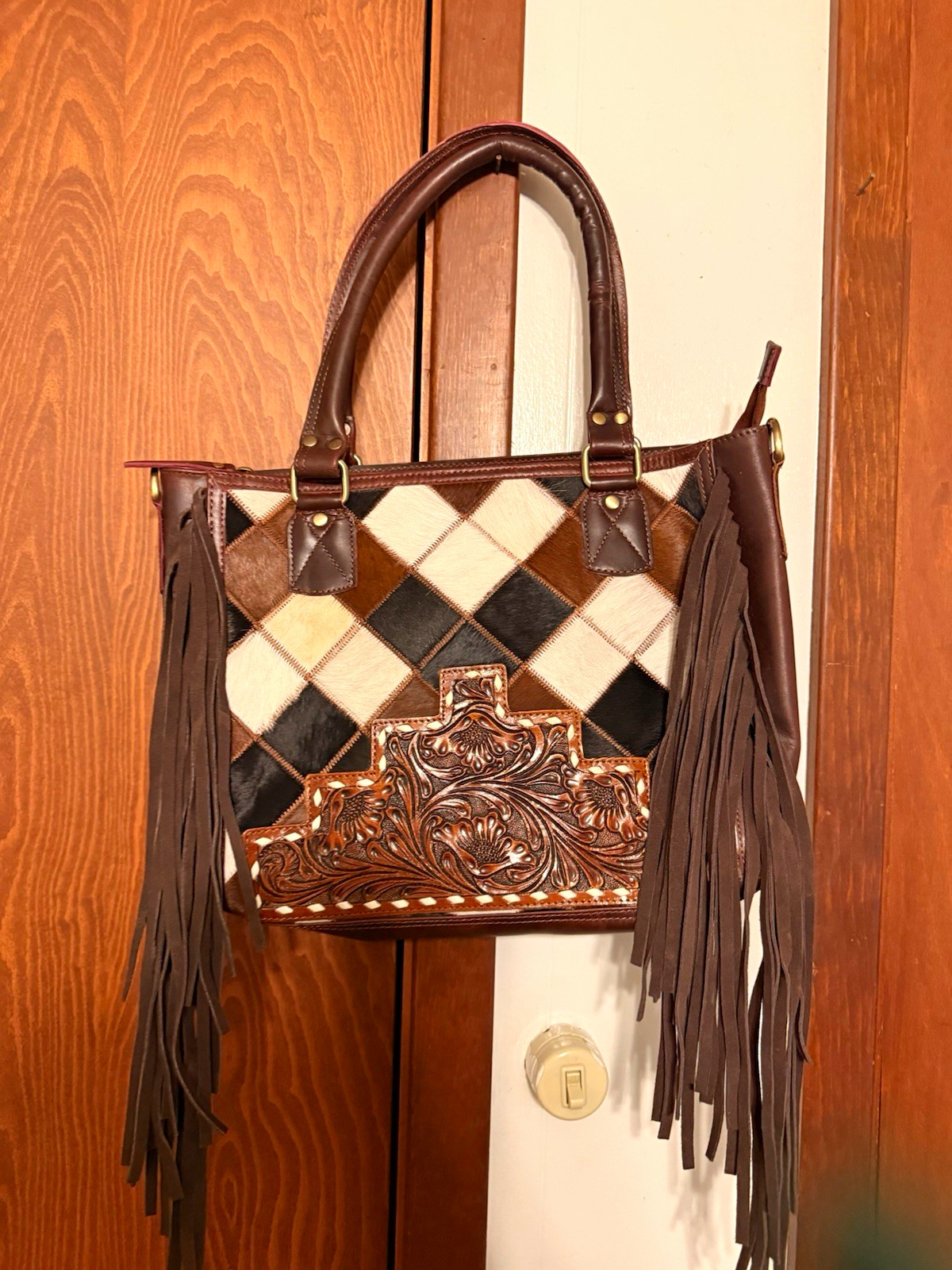 Country Side Co. Medium Western Satchel Top Handle Zip, Fringe, Detachable Strap