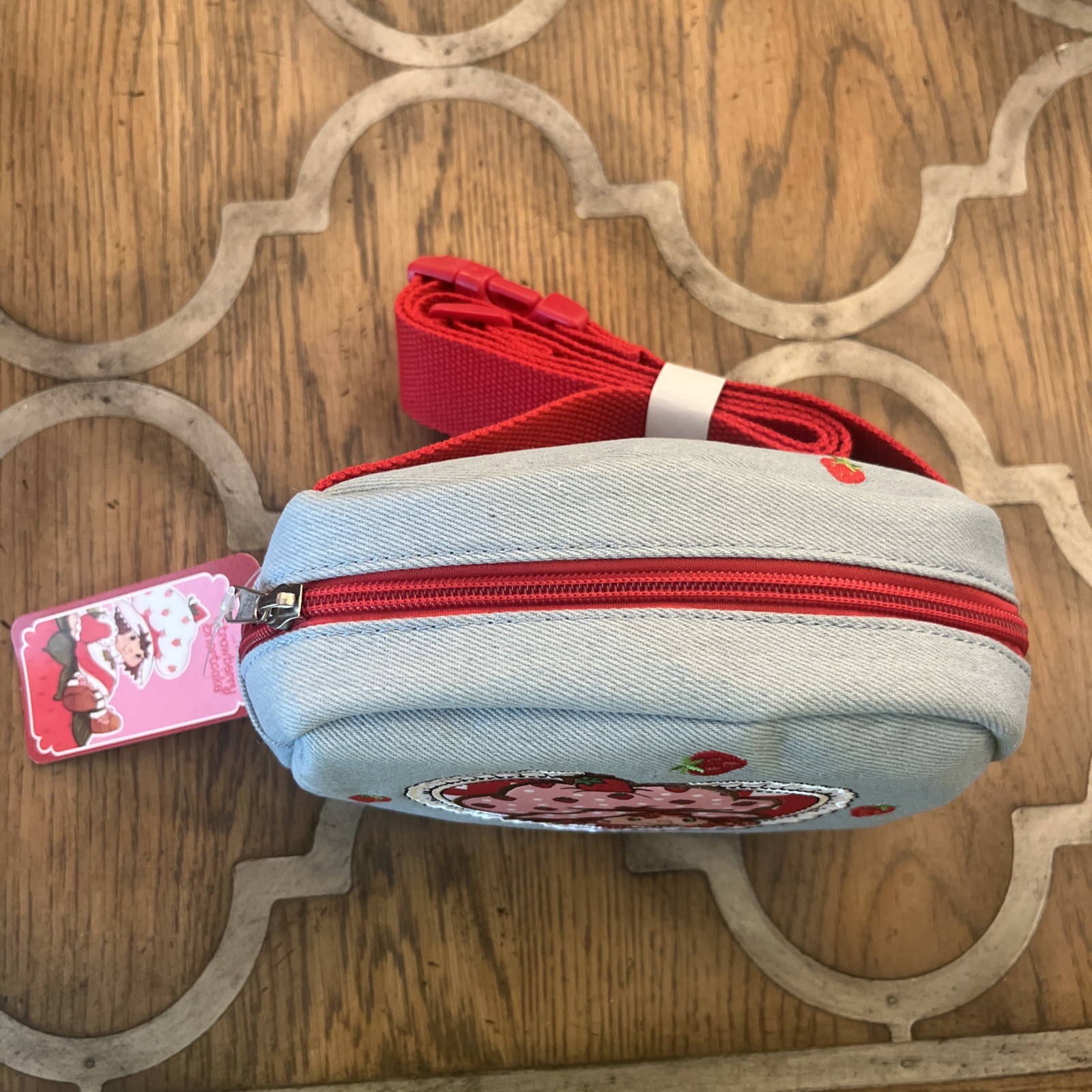 Strawberry Shortcake Fanny pack or Crossbody; Light Jean With Red Strawberries.