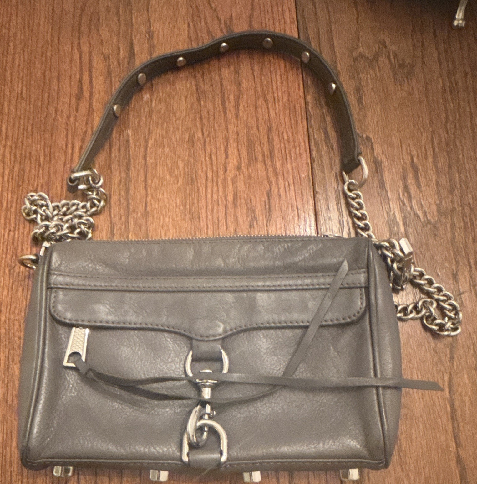 Rebecca Minkoff Gray Small Crossbody Bag Chain Strap Silver Hardware Zip/Clasp