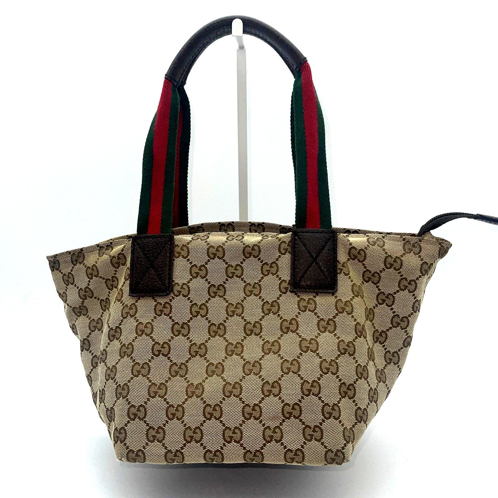 GUCCI Canvas Sherry Web Line Tote Bag GG Beige Red Green 131228