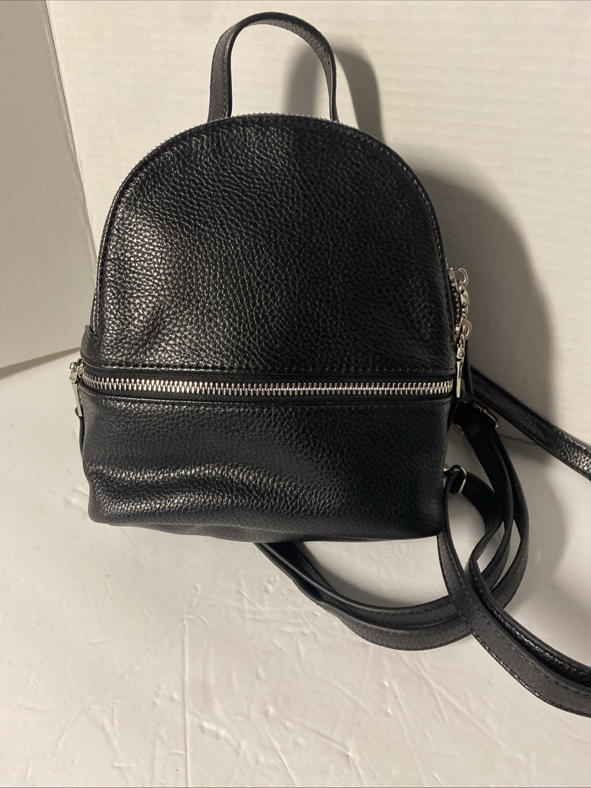 STEVE MADDEN Jacki Convertible Backpack Faux Pebbled Leather in Black and Silver