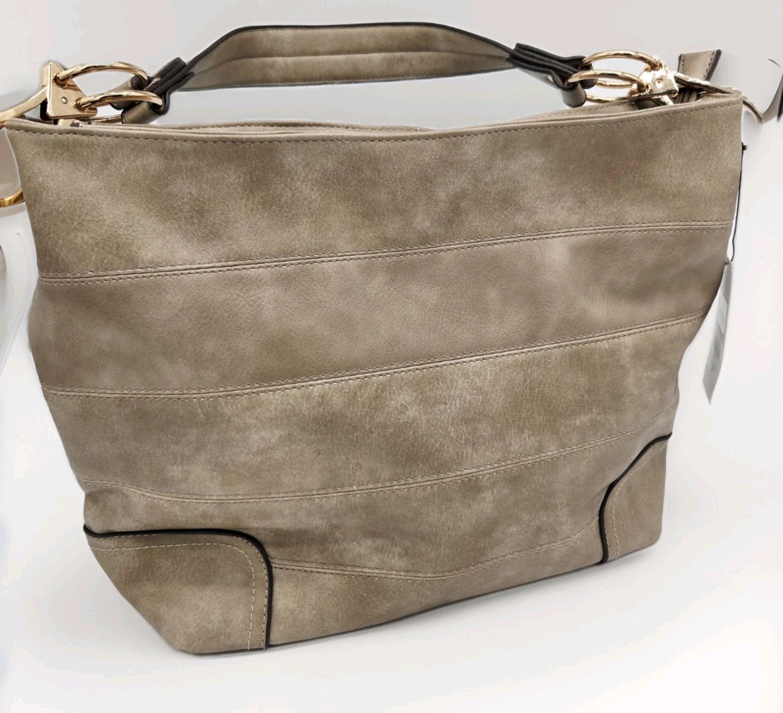 Womens Hobo SHoulder bag Snap HOOK Hardware Mushroom DS NEW Beige Gold