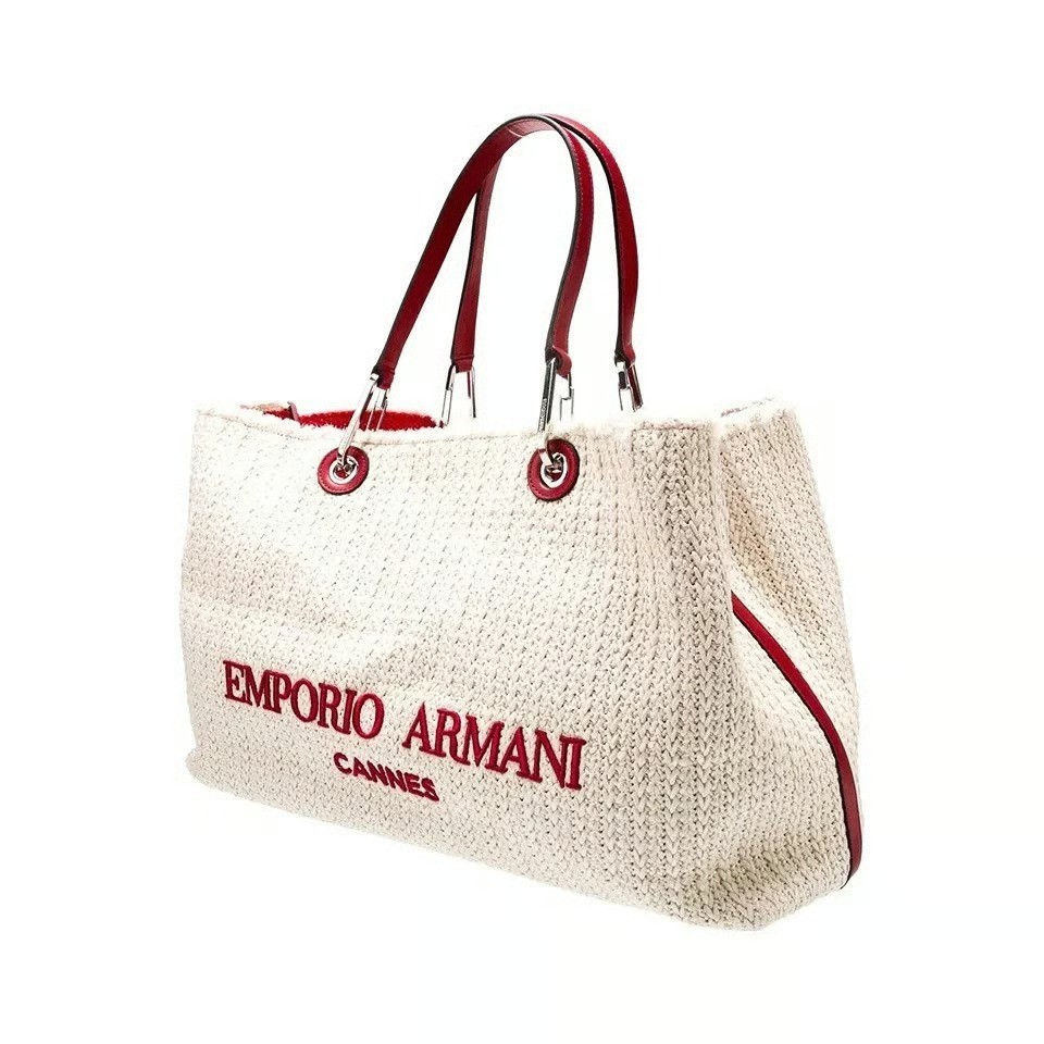 Cannes Emporio Armani MY EA Bag Shopper Tote Cabas Cream Burgundy NEW LTD RARE