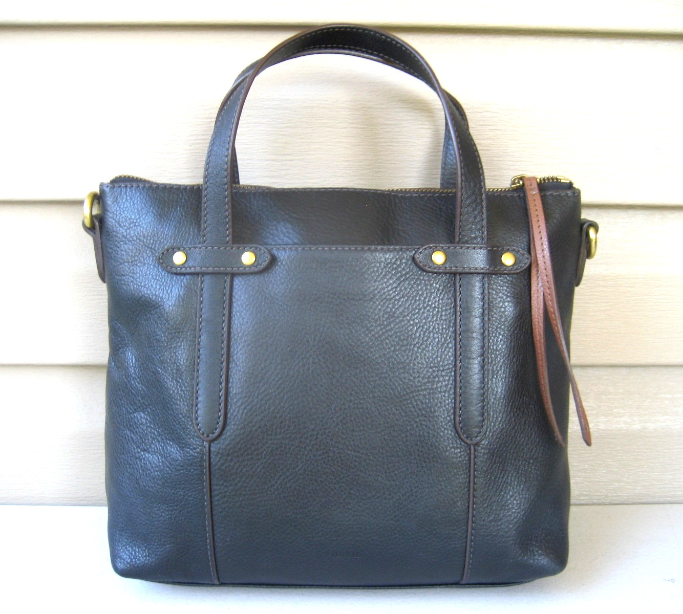 Fossil Felicity Black Leather Satchel Crossbody Hand Bag Tote Purse