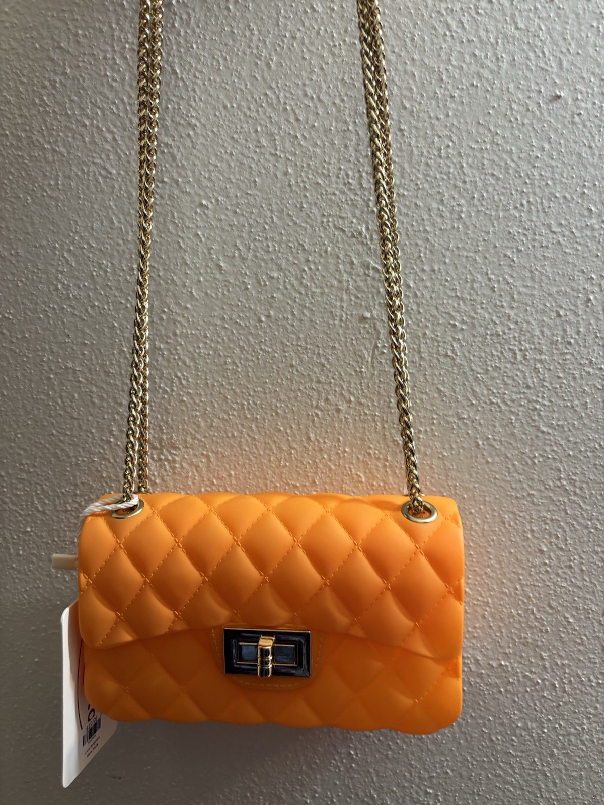 Women’s small Orange Solid Rectangle Crossbody Bag Gold Chain Strap Turn Lock