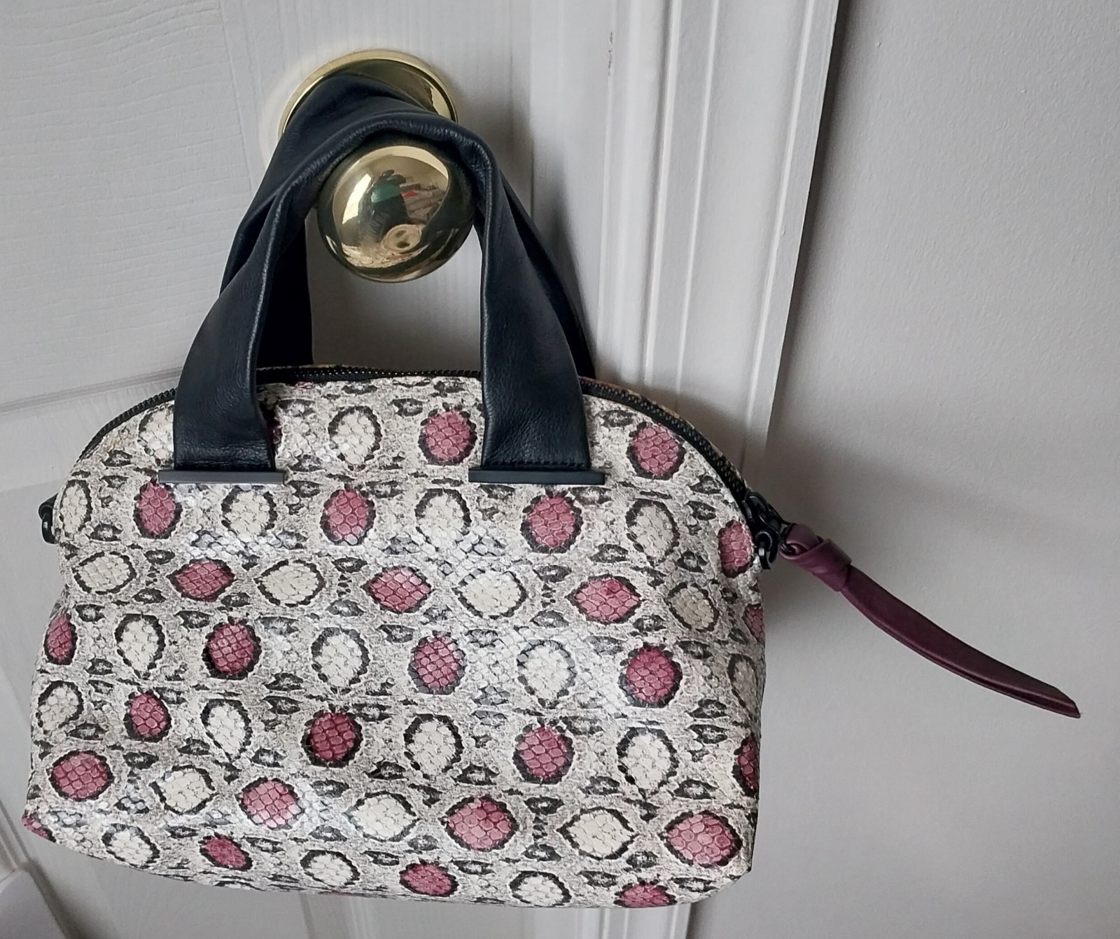 Daniella Lehavi Amadeus Satchel Bag Python Snake Print Leather Purse