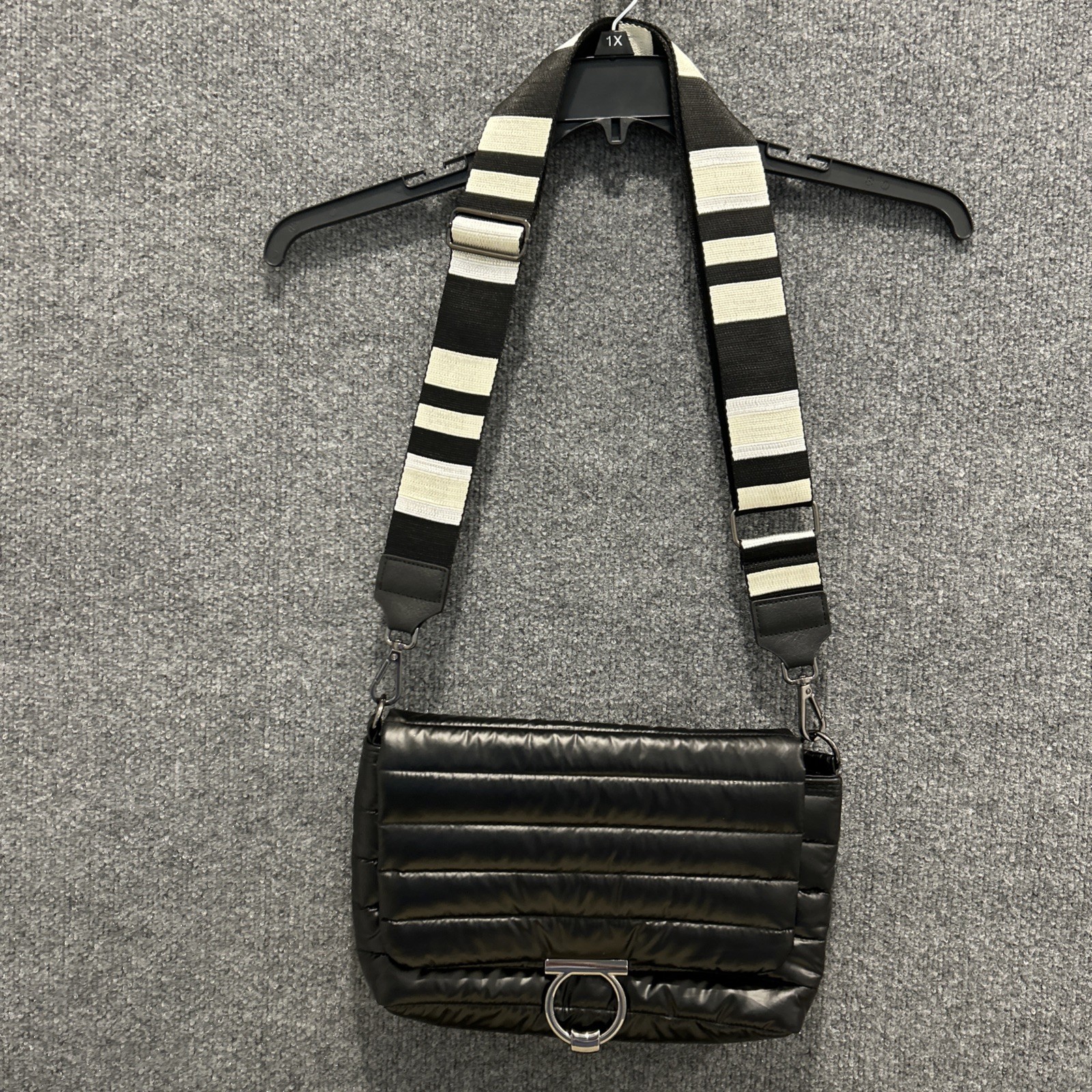 THINK ROYLN Black Crossbody Bum Bag With Black & White Striped Strap – NWOT