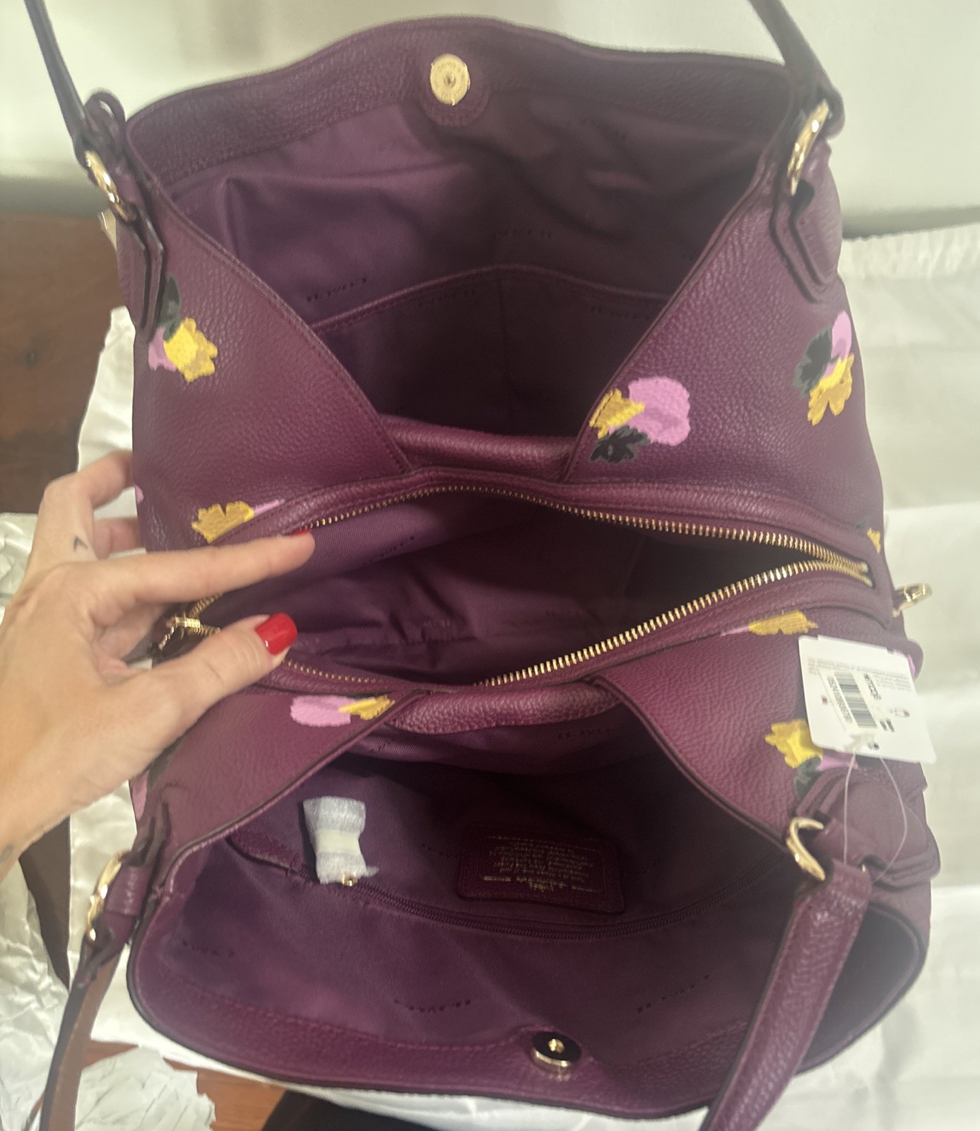 NWT COACH 37160 Edie Shoulder Bag LIeya Plum/Field Flora Leather Handbag