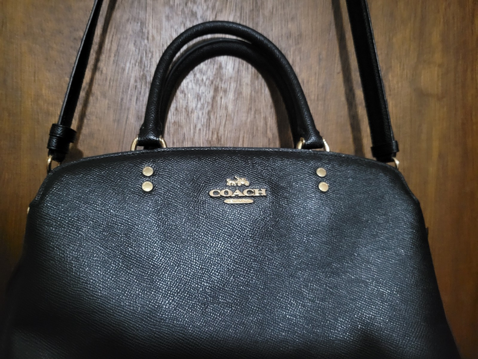 Coach Lillie Carryall, Black Crossgrain Leather, Goldtone Hardware