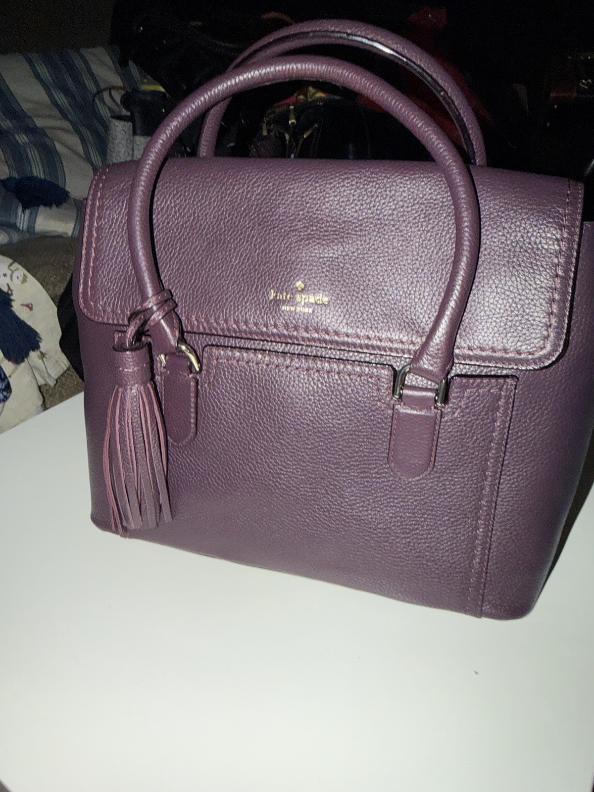 Kate Spade Wine Leather Satchel Bag “McCall” Street Size Large