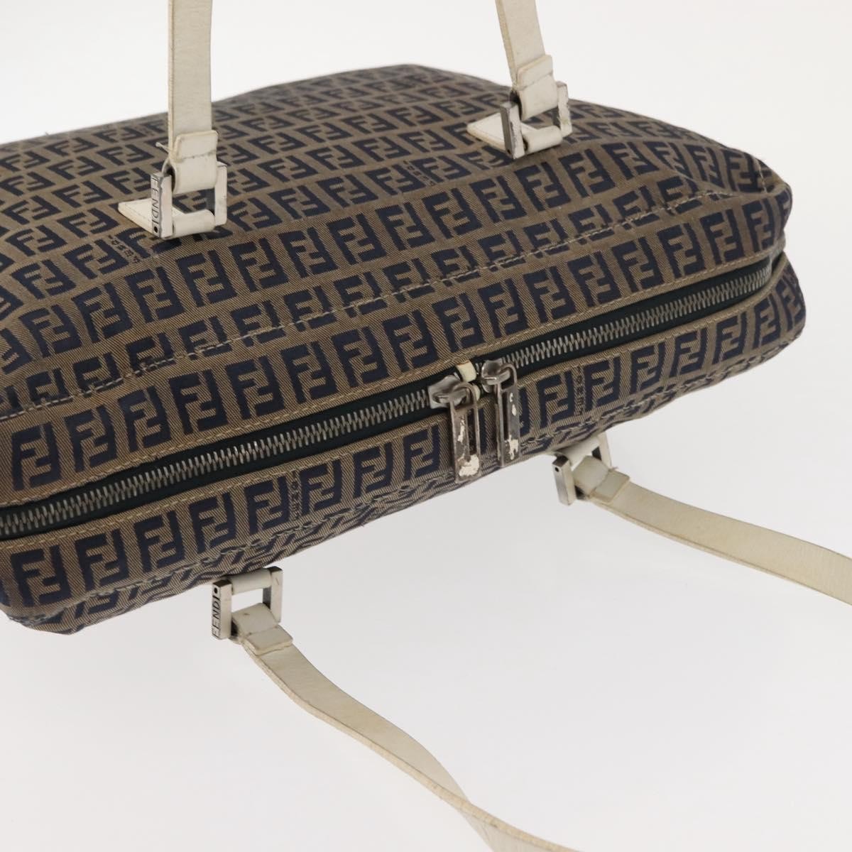 FENDI Zucchino Canvas Tote Bag Navy Gold Auth bs30080