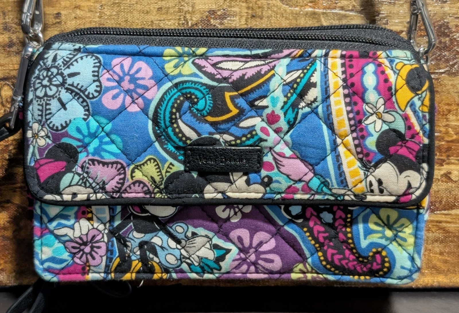Disney Vera Bradley Mickey Paisley Celebration Wallet RFID Crossbody All In One