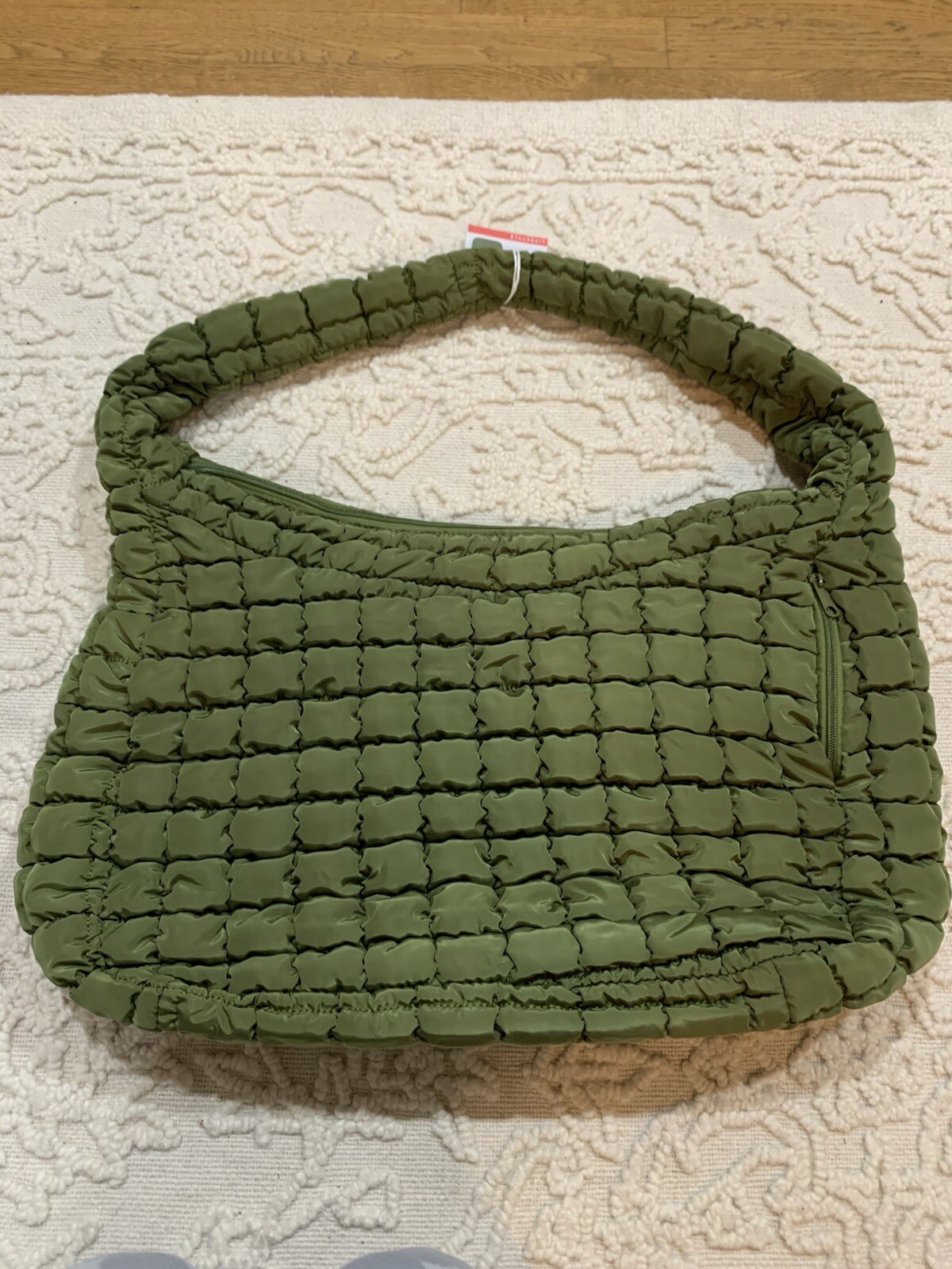 Quilted Carryall Shoulder Bag Puffer Tote Olive Green 17×14 Live In Style New