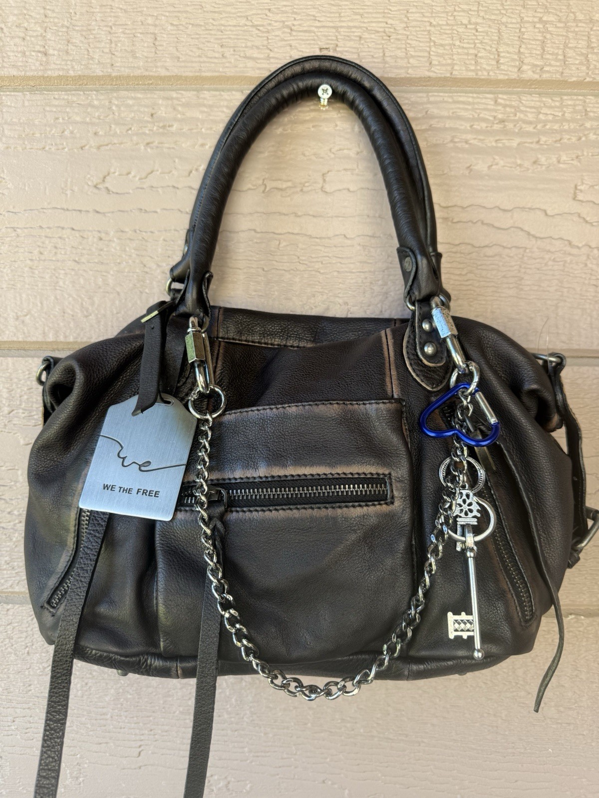 Free People We The Free Baby Emerson Leather Satchel Crossbody Bag And Bag Charm