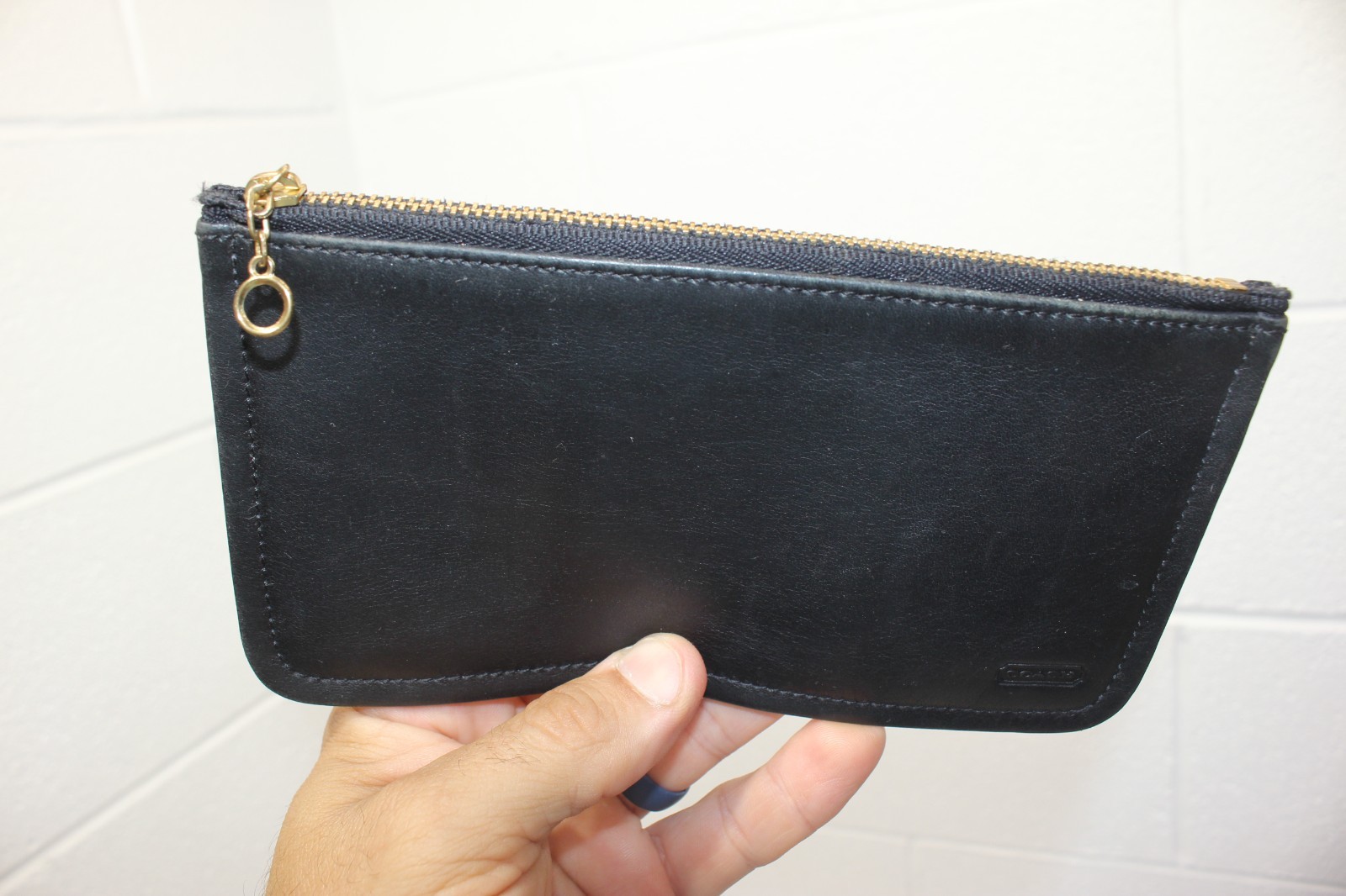 Vintage Coach Black Leather Coin Money Purse Wallet Brass Zipper No hang tag 7×4