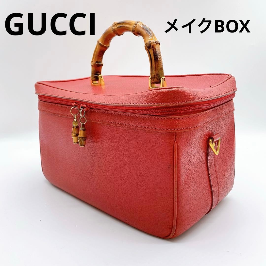 GUCCI Bamboo handle Pouch Red Women Auth 6.88 x 11.81 x 6.29inch