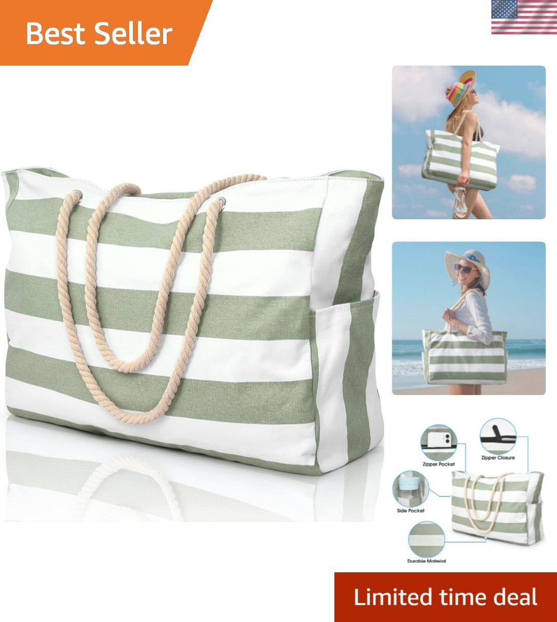 Beach Bags for Women Large Waterproof Beach Tote Bag Zipper Beach Bags Waterp…