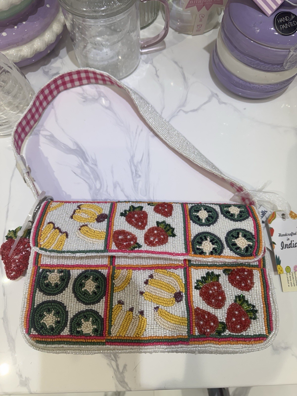 Marshalls Beaded Fruit Shoulder Bag, Multicolor, Zip Closure, Bag Charm