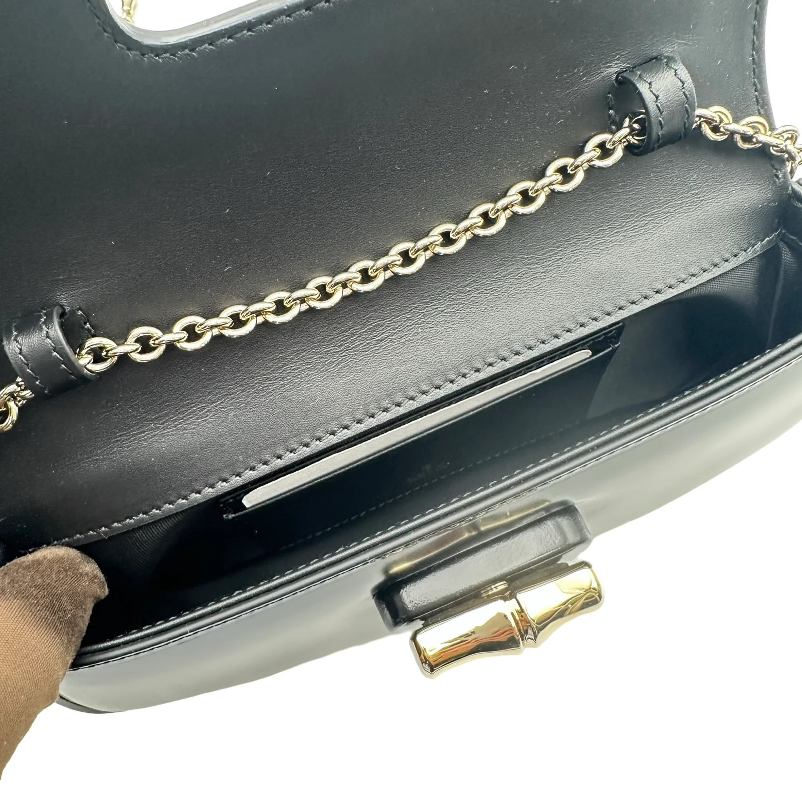 GUCCI Bamboo Night Bag Black Leather Shoulder Bag 830704 #OKB8454