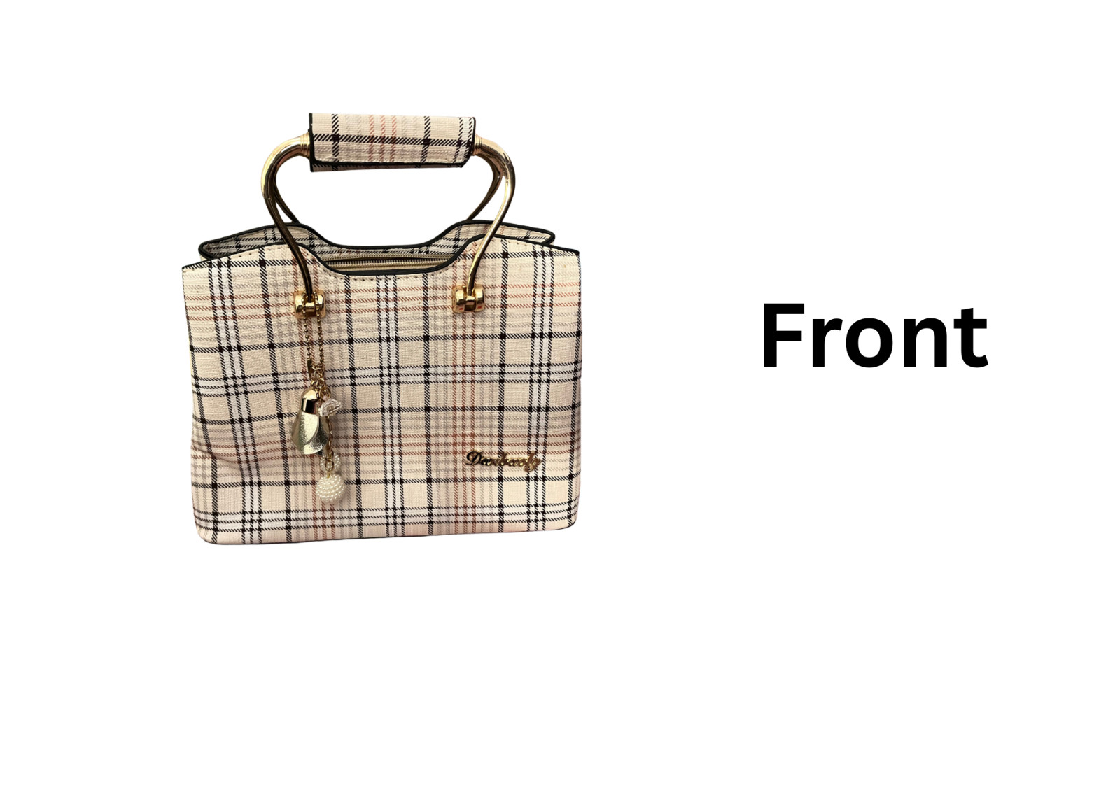Women’s Plaid Satchel Handbag with Detachable Shoulder Strap – Cream/Tan/Black
