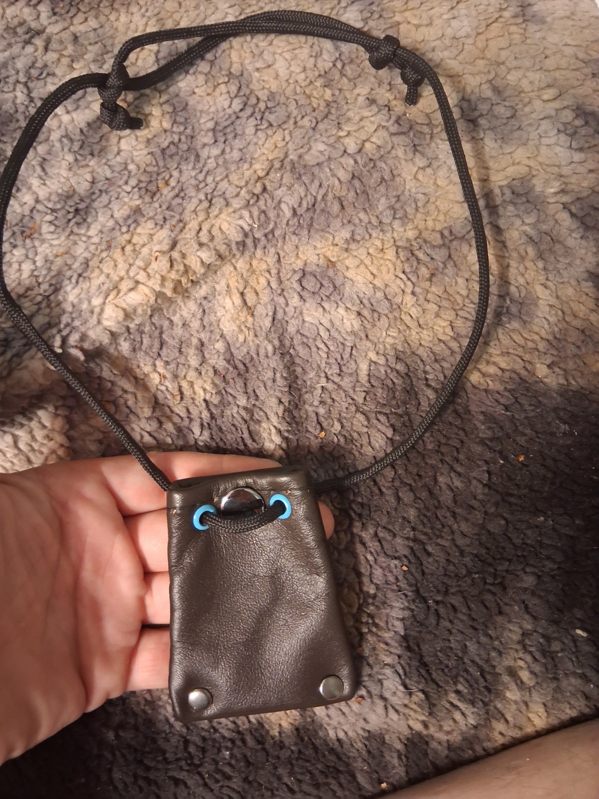 Brown Leather, Hand stiched, coin pouch with adjustable paracord