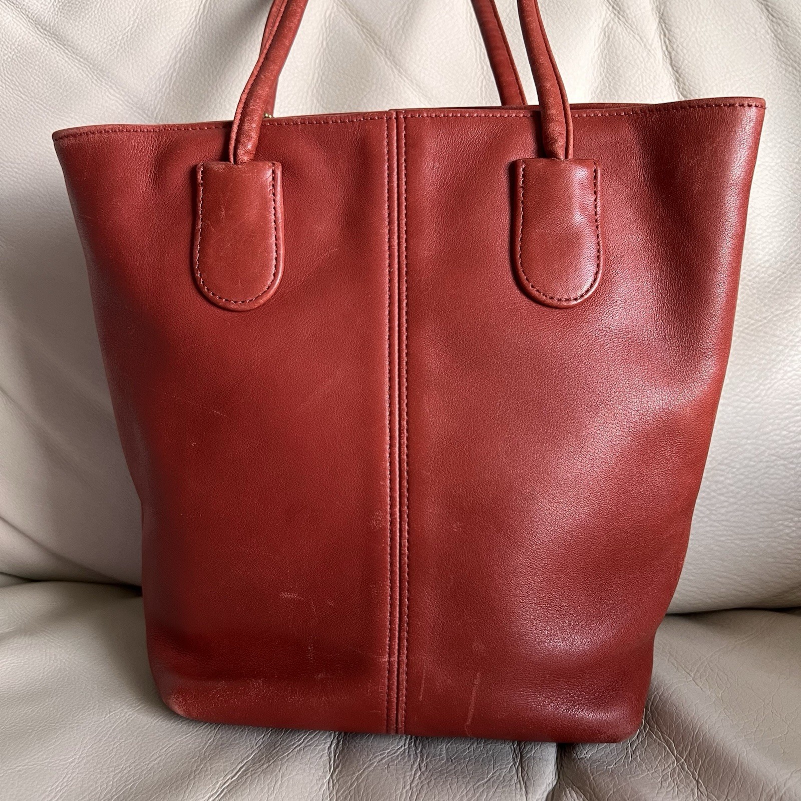 Vintage Coach Orange Red Leather Lunch Tote Bag Made in USA #4068