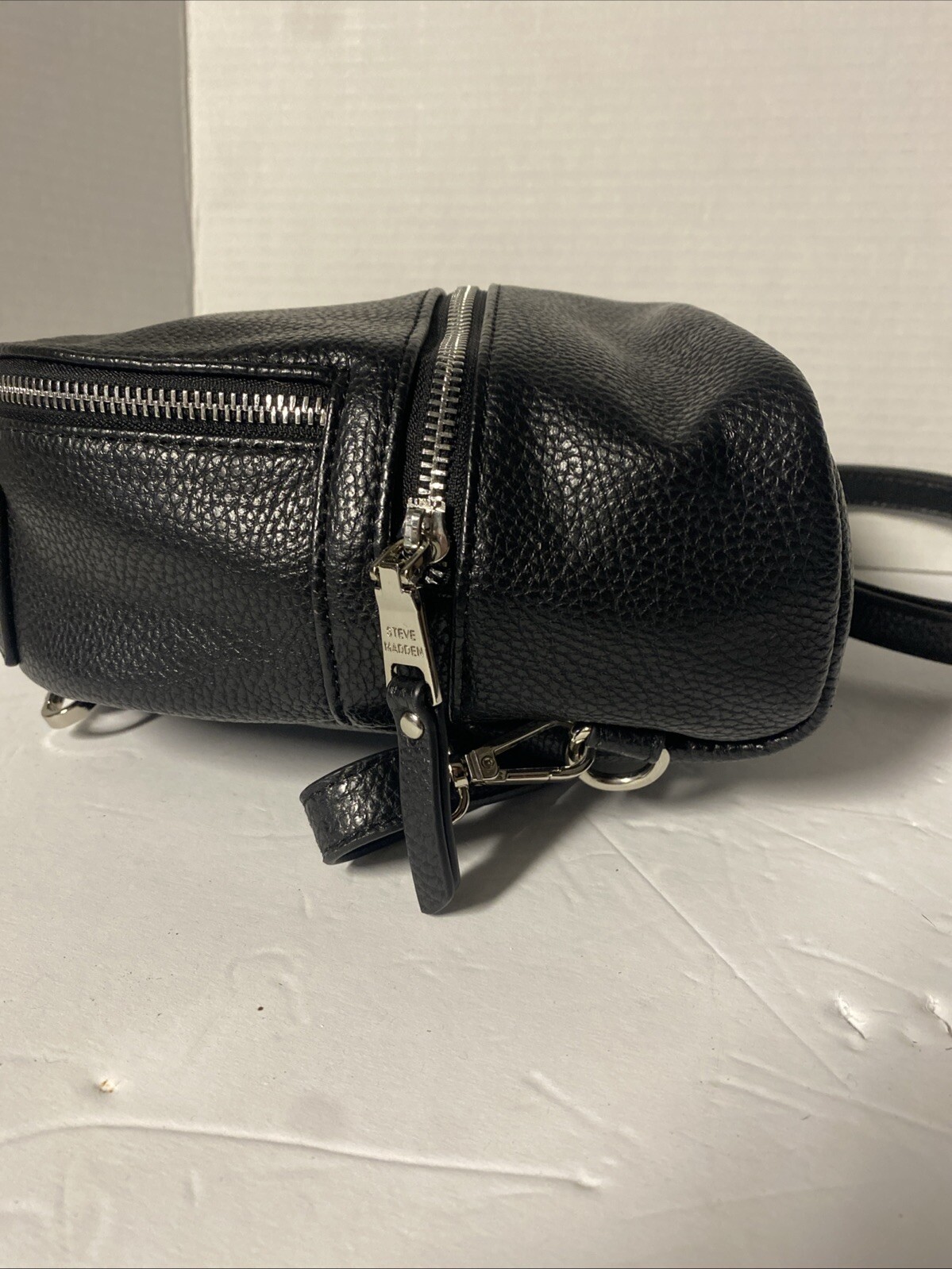 STEVE MADDEN Jacki Convertible Backpack Faux Pebbled Leather in Black and Silver