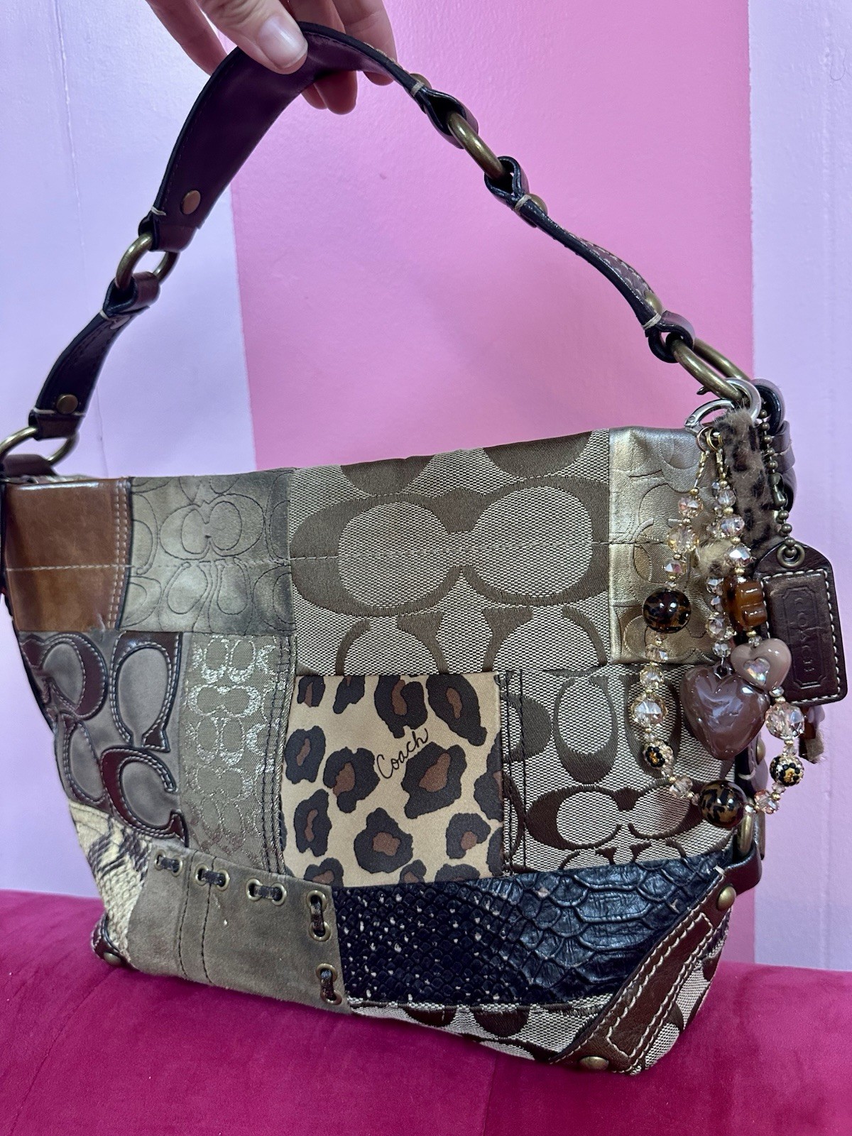 Coach vintage 2008 cheetah Patchwork Signature hobo shoulder bag rare