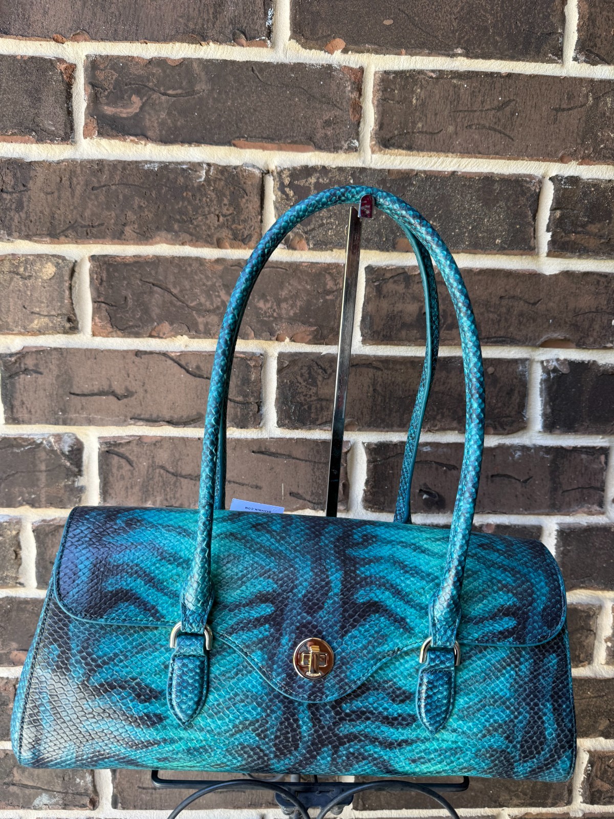 NWT $395 Brahmin Dayan Blue Mariner Satchel Leather snake green black ombre