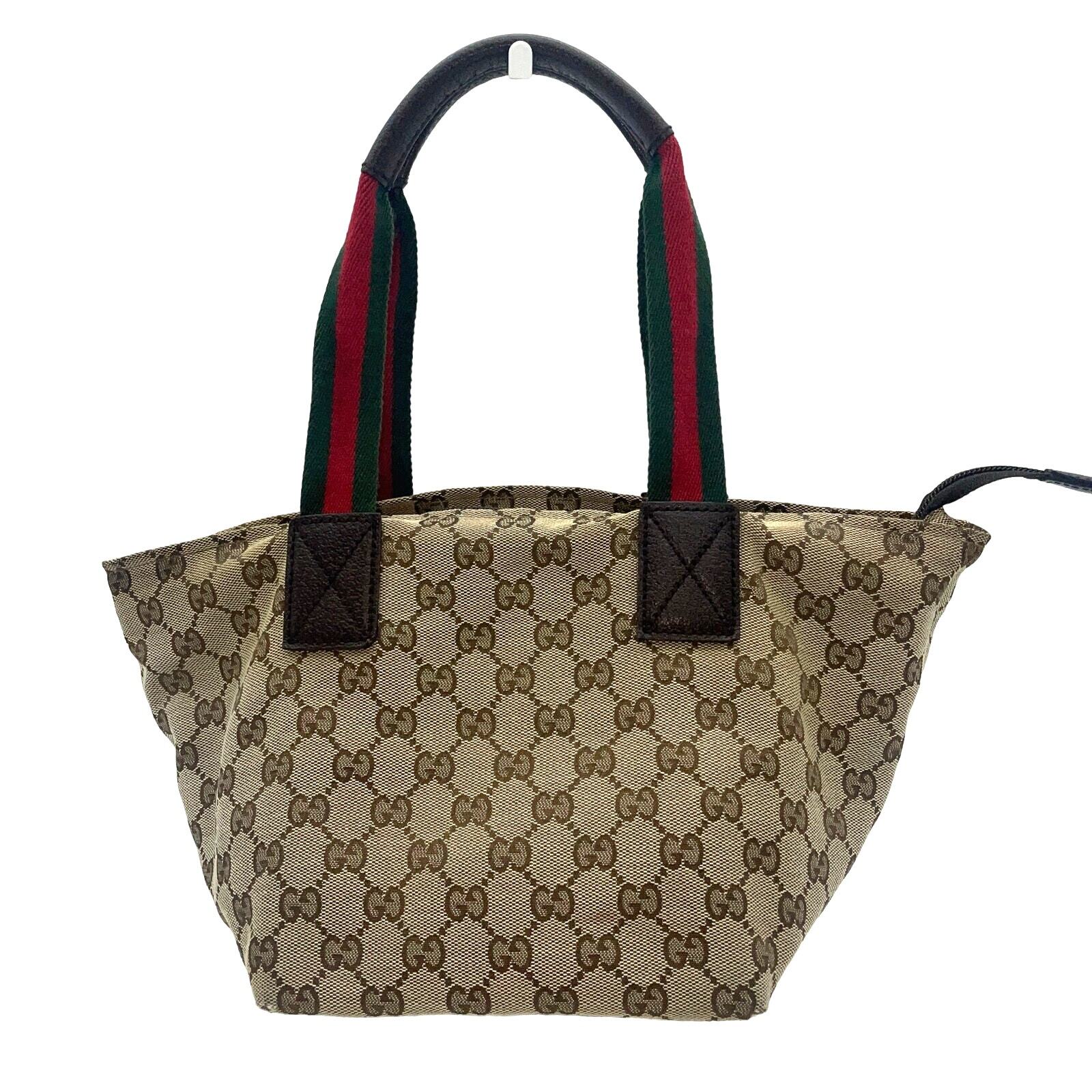 GUCCI Canvas Sherry Web Line Tote Bag GG Beige Red Green 131228