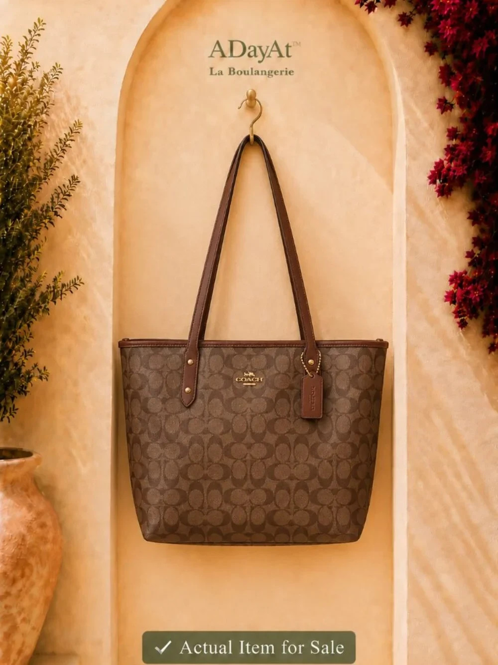 Coach Brown Signature Canvas City Zip Tote F58292 Quiet Luxury Minimalist Office