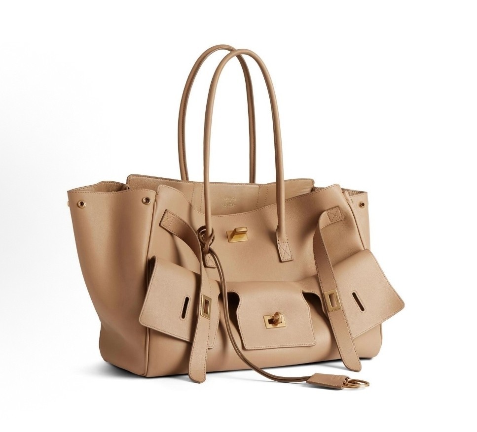 Balenciaga Bel Air Medium Tote Bag Beige Calfskin Leather Top Handle Bag