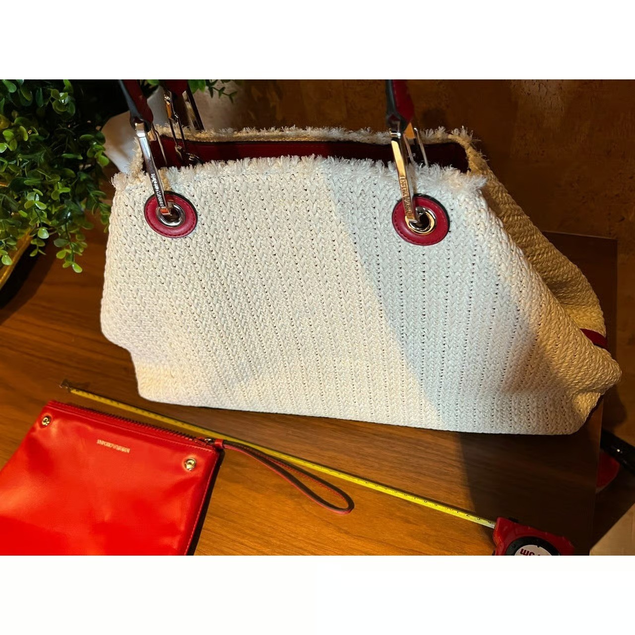 Cannes Emporio Armani MY EA Bag Shopper Tote Cabas Cream Burgundy NEW LTD RARE