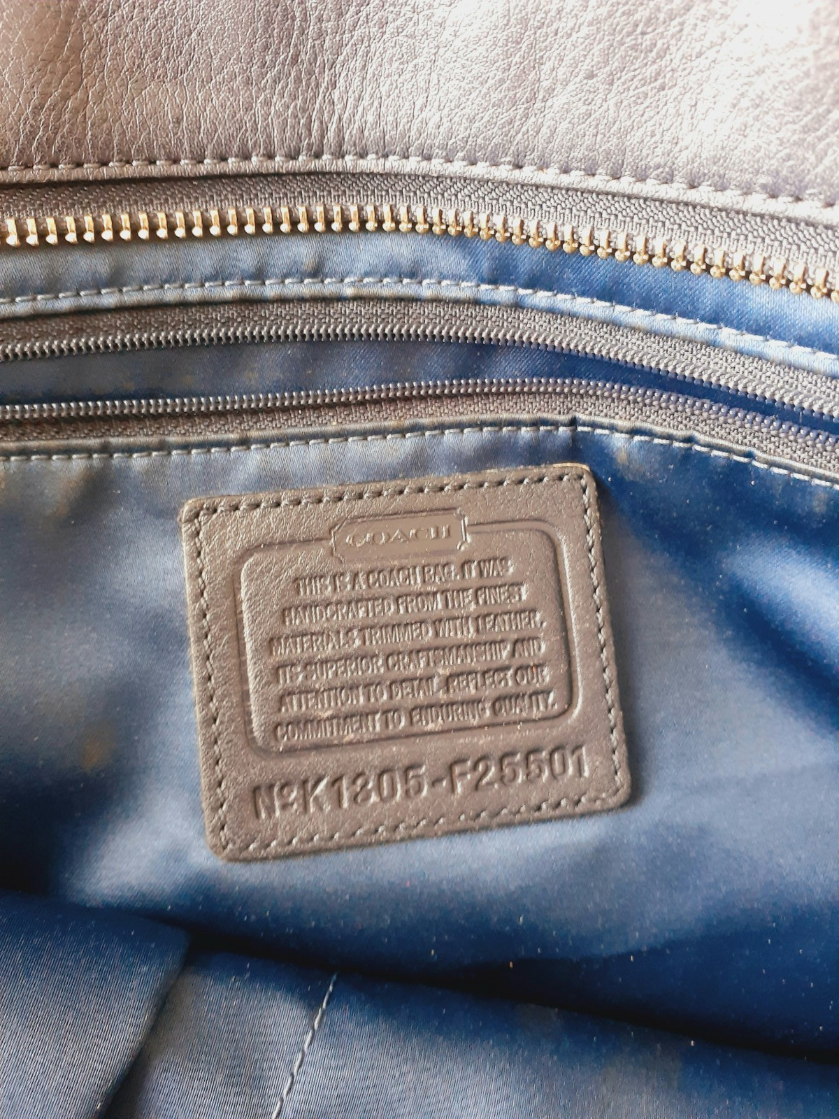 Coach Taylor Alexis Signature Blue Navy Leather Satin Trim Zip Tote Bag F25501